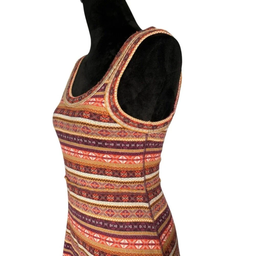 Free People Sleeveless Knit Dress Striped Nordic Boho festival retro Orange Red